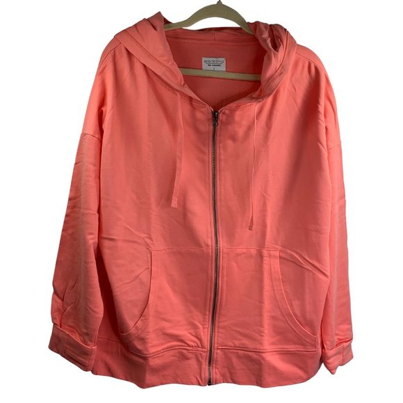 Seed to Style Organic Cotton Solid French Terry Zip-Up Hoodie Coral Large NWT - Picture 3 of 14